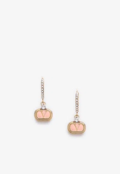 Valentino Garavani Vlogo Crystal Paved Oval Earrings In Gold