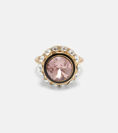 Valentino Garavani Vlogo Crystal-embellished Enamel Ring In Metallic