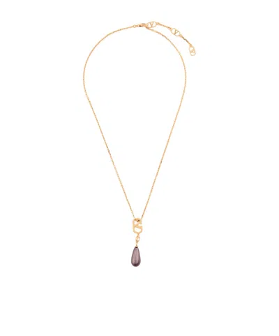 Valentino Garavani Vlogo Crystal-embellished Necklace In Yellow