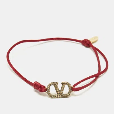 Pre-owned Valentino Garavani Vlogo Crystals Gold Tone Cord Bracelet