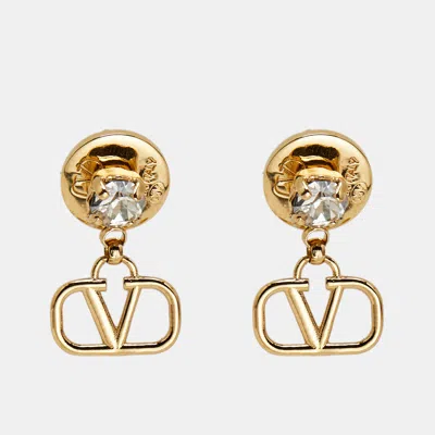 Pre-owned Valentino Garavani Vlogo Crystals Gold Tone Earrings
