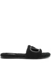 Valentino Vlogo Cut-out Faux-shearling Slides In Black