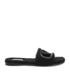 Valentino Vlogo Cut-out Faux-shearling Slides In Black