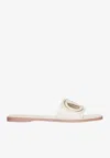 Valentino Vlogo Signature Flat Leather Sandals In White