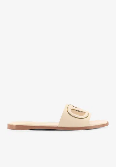Valentino Garavani Vlogo Cut-out Leather Flat Sandals In White