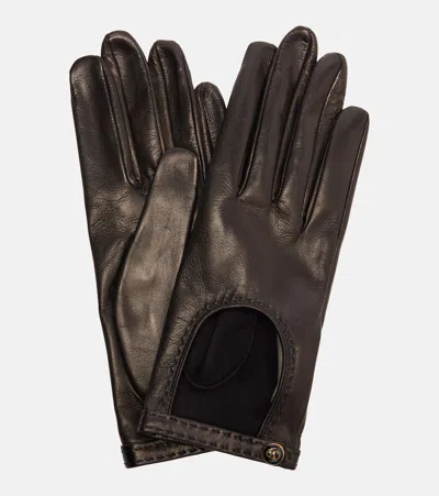 Valentino Garavani Vlogo Cutout Leather Gloves In Brown