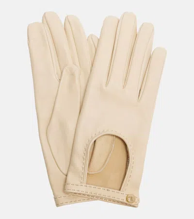 Valentino Garavani Vlogo Cutout Leather Gloves In Neutral