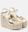 Valentino Vlogo 110 Cutout Metallic Leather Wedge Sandals In Metallic