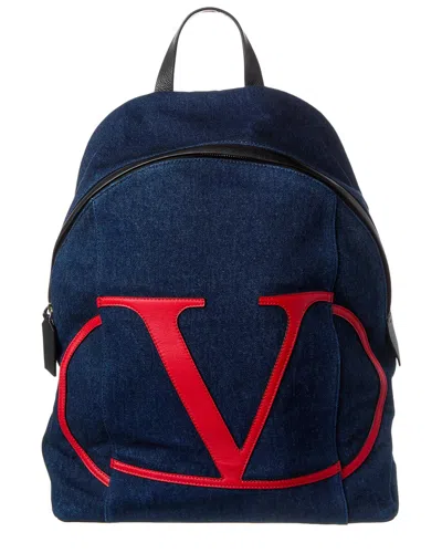Valentino Garavani Valentino Vlogo Denim & Leather Backpack In Blue