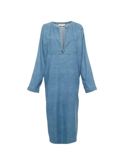 Pre-owned Valentino Vlogo Denim Maxi Dress In Blue