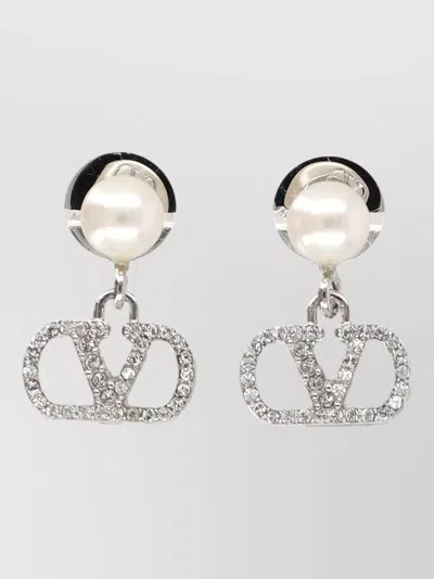 Valentino Garavani Vlogo Drop Earrings Resin Pearl Crystal