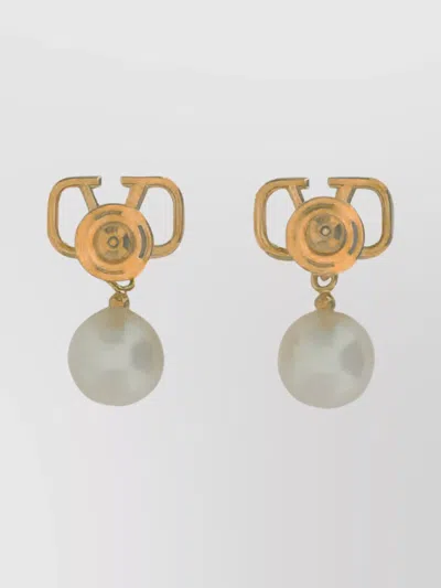 Valentino Garavani Vlogo Drop Pearl Earrings In Gold