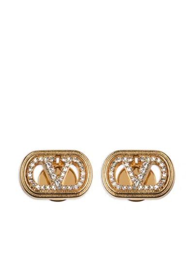 Valentino Garavani Swarovski Crystal-embellished Ovalette Logo Earrings In Gold
