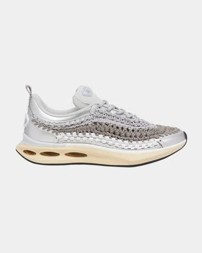 Valentino Garavani Vlogo Easy Knot Knit Runner Sneakers In Pastel Grey Bianco