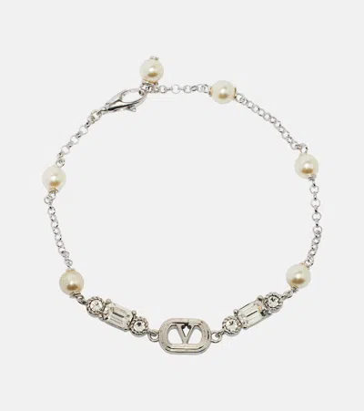 Valentino Garavani Vlogo Embellished Chain Bracelet In White