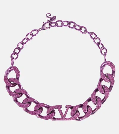Valentino Garavani Vlogo Embellished Chainlink Choker In Pink