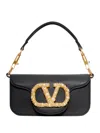 Valentino Small Leather Shoulder Bag With Crystal And Pearl Embellishments In Black