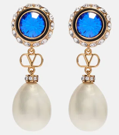Valentino Garavani Vlogo Signature Pearl Earrings In Blue