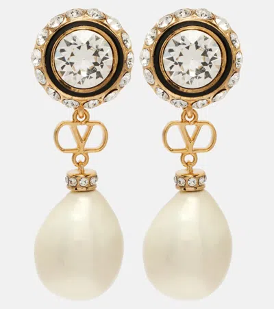 Valentino Garavani Vlogo Embellished Drop Earrings In Gold