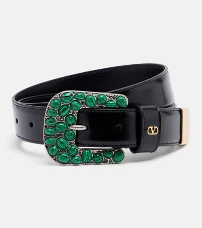 Valentino Garavani Vlogo Embellished Leather Belt In Black