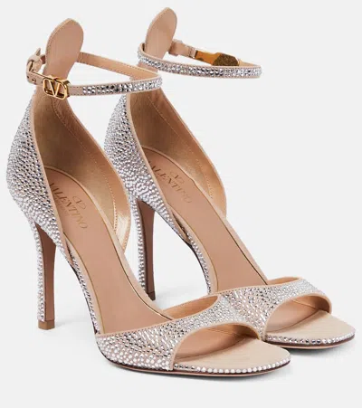 Valentino Garavani Vlogo Embellished Leather Sandals In Metallic