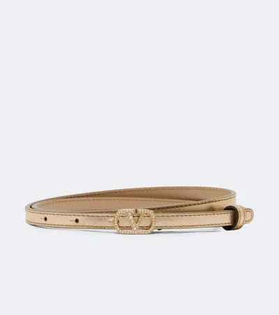 Valentino Garavani Vlogo Embellished Metallic Leather Belt In Brown