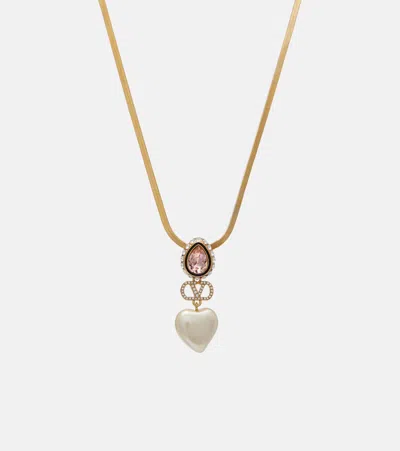 Valentino Garavani Vlogo Embellished Necklace In Pink