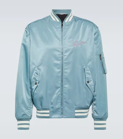 Valentino Nylon Bomber Jacket With Embroidery And Print. In Blue