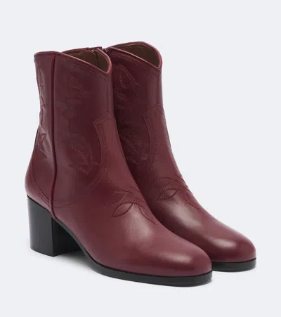 Valentino Garavani Vlogo Embroidered Leather Cowboy Boots In Burgundy