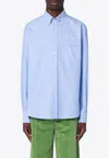 Valentino Vlogo Embroidered Long-sleeved Shirt In Light Blue