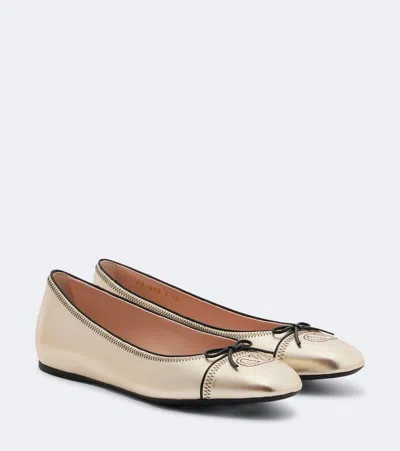 Valentino Garavani Vlogo Embroidered Metallic Leather Ballet Flats In Gold