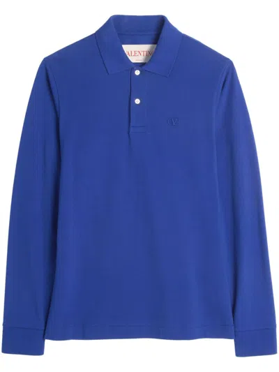 Valentino Vlogo-embroidered Polo Shirt In Blue
