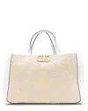 Valentino Vlogo Embroidered Raffia Tote In White
