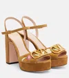 Valentino Garavani Vlogo Signature Platform Sandal In Split Leather With Floral Embroidery 115 Mm Wo In Brown