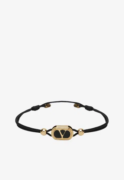 Valentino Garavani Vlogo Enamelled Cord Bracelet In Black