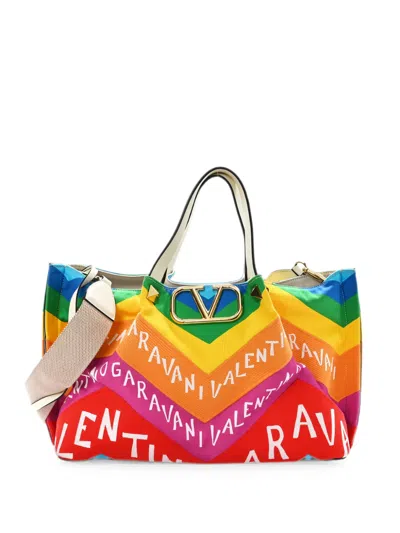 Valentino Garavani Vlogo Escape Chevron Tote Bag In Black