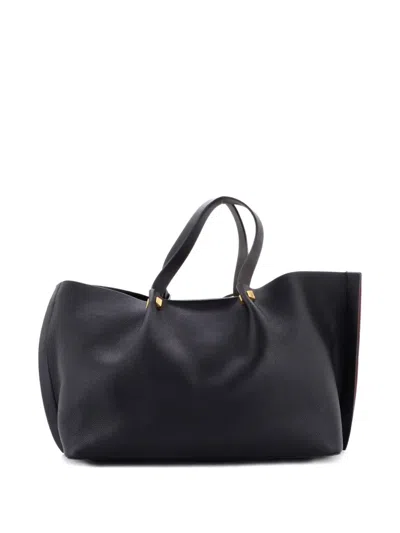 Pre-owned Valentino Garavani Vlogo Escape Leather Medium Tote Bag In Black