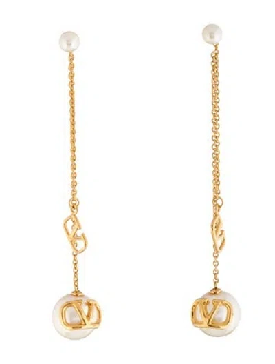 Pre-owned Valentino Garavani Vlogo Faux Pearl Drop Earrings In White