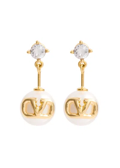 Valentino Garavani Valentino Vlogo Faux Pearl-embellished Drop Earrings In Gold