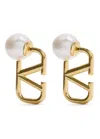 Valentino Vlogo Faux Pearl-embellished Hoop Earrings In Gold