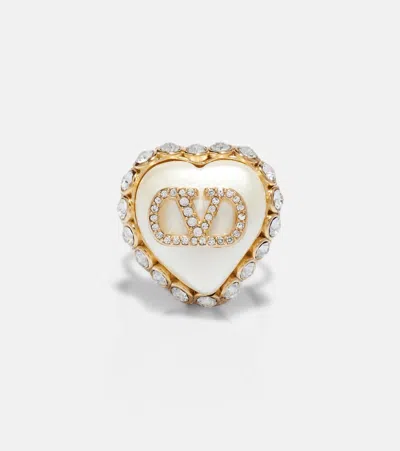 Valentino Garavani Vlogo Faux Pearl-embellished Ring In Gold