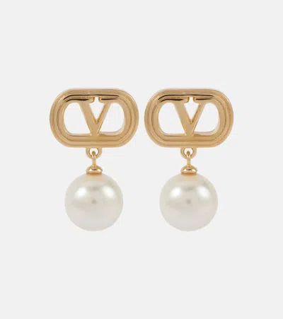 Valentino Garavani Vlogo Faux Pearls Earrings In Gold