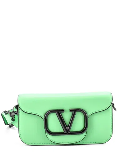 Pre-owned Valentino Garavani Vlogo Flap Leather Mini Shoulder Bag In Green