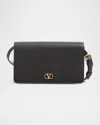 Valentino Vlogo Flap Leather Wallet In Nero