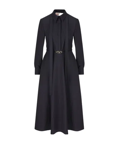 Valentino Logo Plaque Long-sleeved Dress In Blue