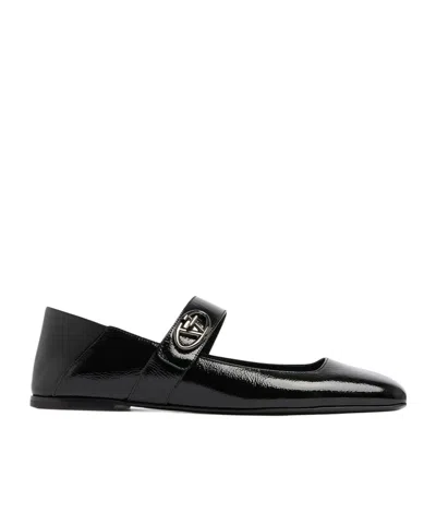 Valentino Garavani Leather Locker Ballerina Flats In Black