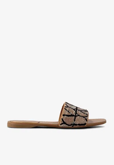 Valentino Garavani Vlogo Flat Sandals In Beige