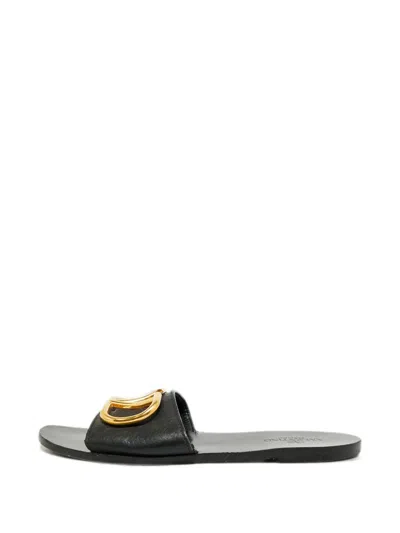 Pre-owned Valentino Garavani Vlogo Flat Sandals In Black