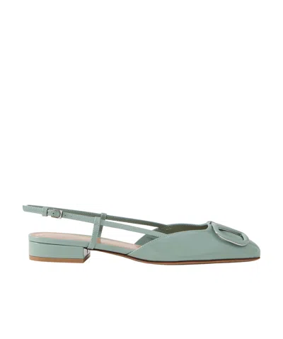 Valentino Garavani Vlogo 30 Patent-leather Slingback Flats In Green