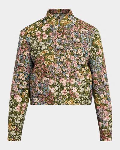 Valentino Vlogo Floral Jacquard Single-breasted Jacket In Green